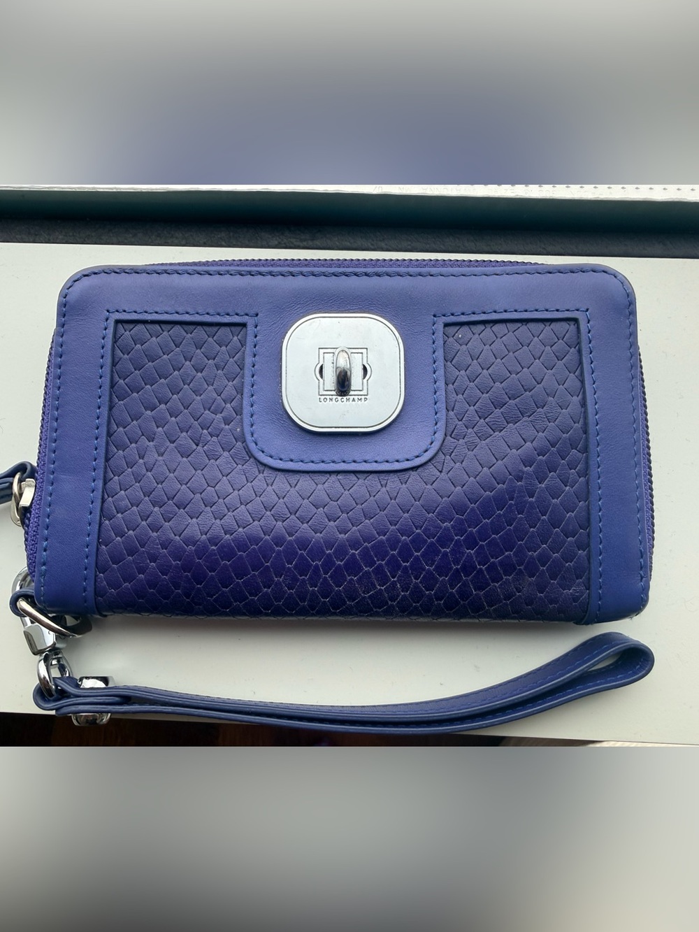 Longchamp Violet Textured Leather Clutch with Silver Hardware